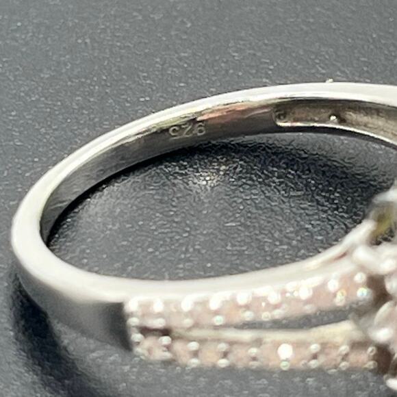 Sterling Silver Natural Opal Vibrant Colors Fire Halo CZ Split-shank Ring 7.5 - Picture 6 of 11